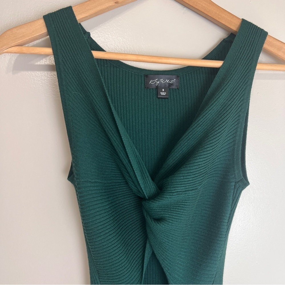 Say What Dark Green Ribbed Knit Sleeveless Dress w/Twist Front and Cutout Size S
